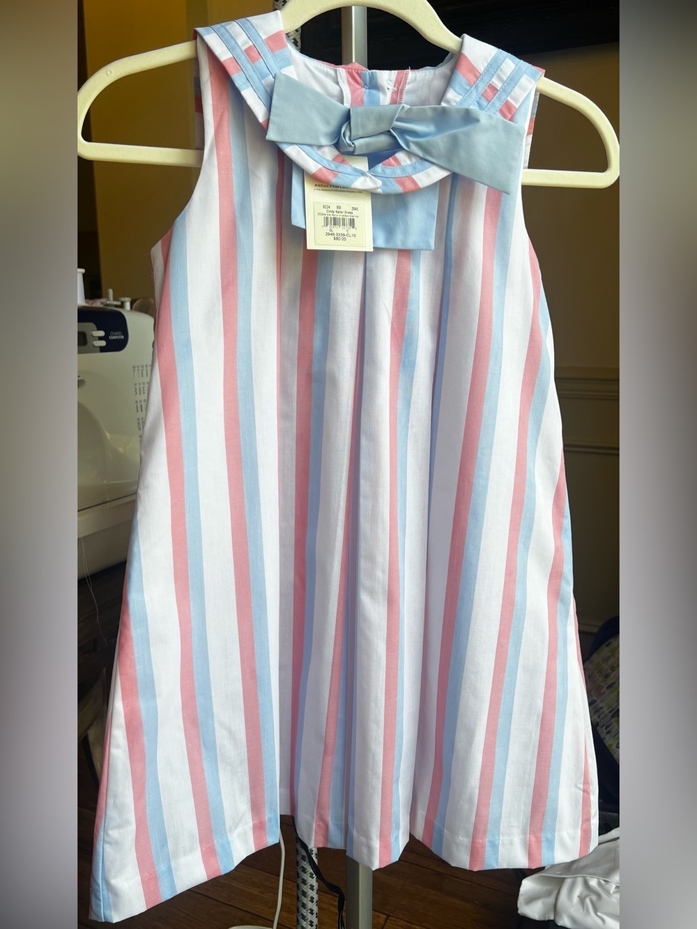 The Beaufort Bonnet Co Cindy Sailor/Girls' Sleeveless Stripe Bow Dress 10 NWT